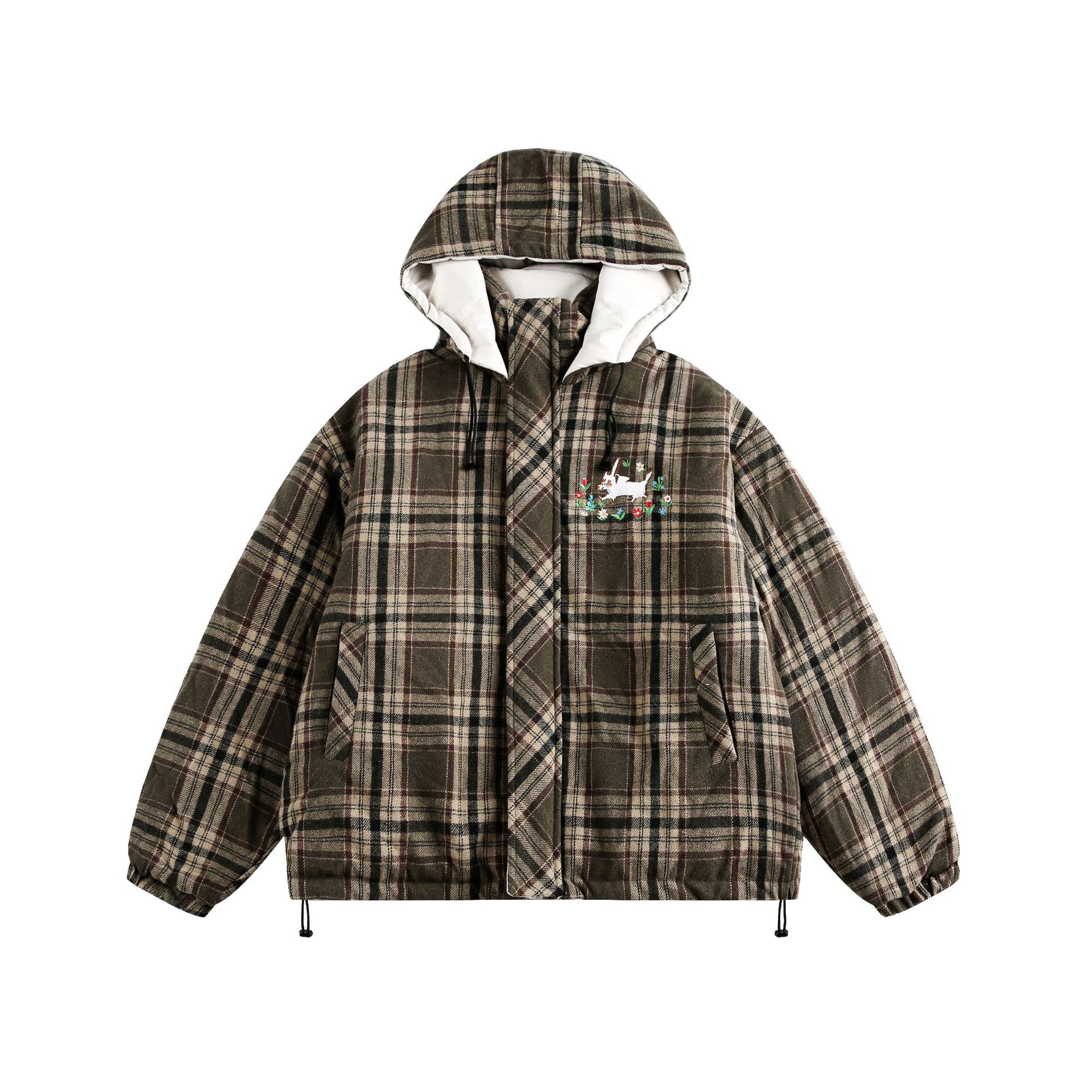 "Giacca unisex reversibile a quadri – Cappotto invernale oversize con cappuccio (fodera trapuntata, doppio uso, stampa a quadri vintage, tasche foderate in pile)"_voghion.com