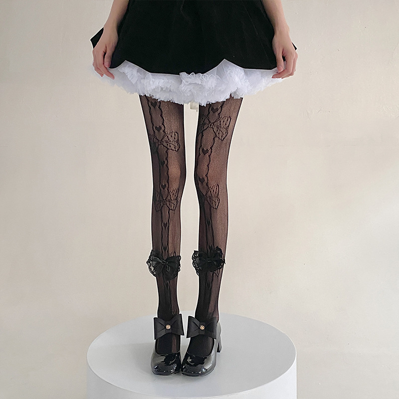 Medias blancas puras desean arco amor hueco primavera y verano delgada pantalones Lolitajk sexy Jacquard