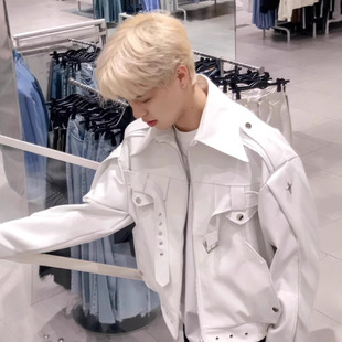 Senior American Coat Men's Spring and Autumn Biker Suit Niche Short Retro White Leather Jacket High Street Fashion Brand