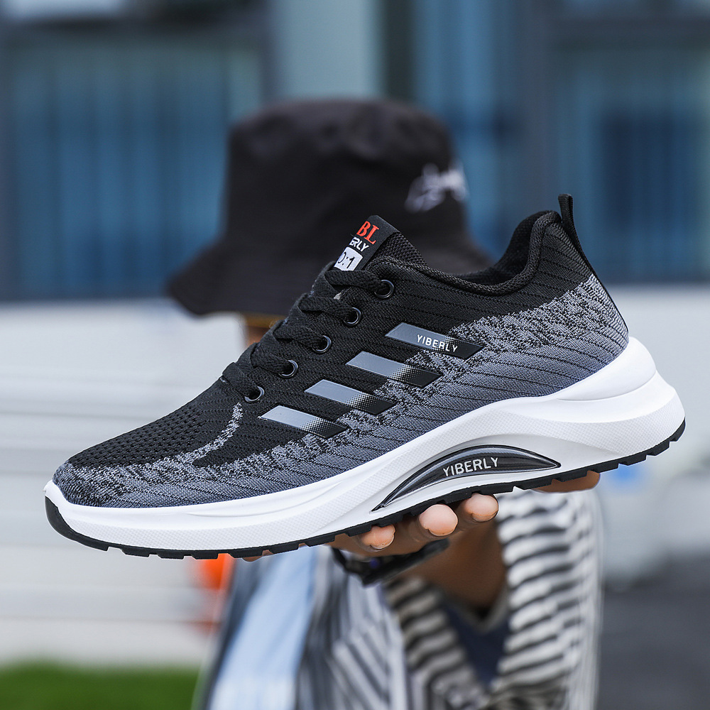 Spring and Autumn new trendy flying woven men's sneaker versatile casual mesh shoes Korean low-top student shoes running shoes