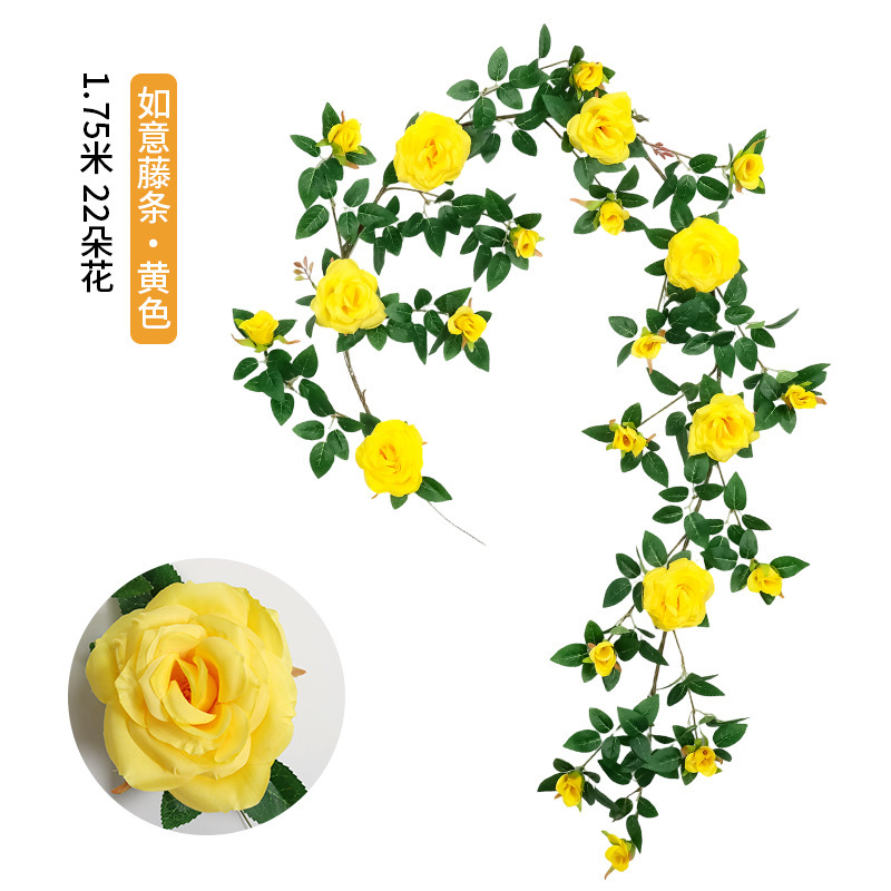 仿真玫瑰花藤花墙假花装饰花藤条空调管道遮挡店铺造景庭院装饰|undefined