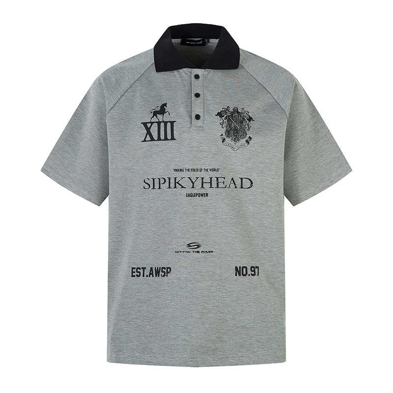 TKPA trendy men's polo shirt American high street niche design contrast color printed lapel short-sleeved T-shirt for men and women