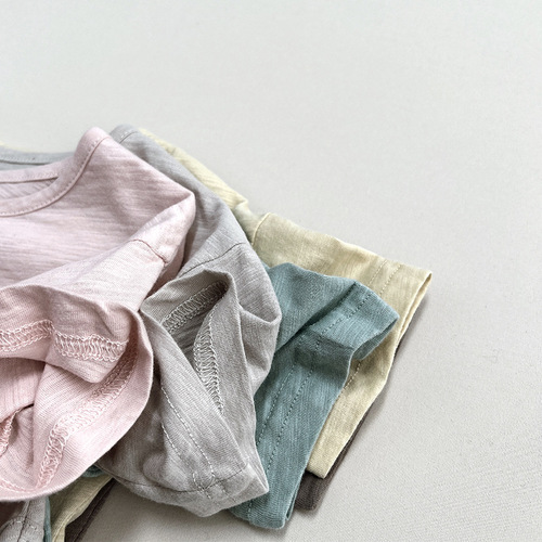Cream Color Salad T-Shirt~ 2024 Summer New Arrival Children's Short Sleeve Boys' & Girls' Top Full Cotton Korean Style Japanese Children's Clothing