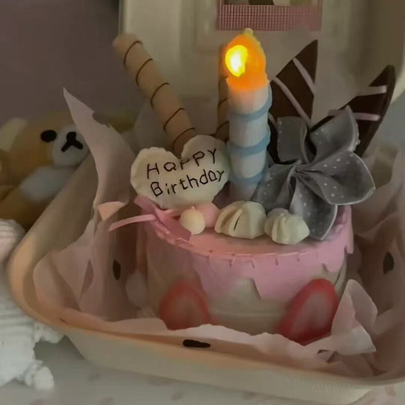 Non-woven fabric handmade birthday cake with lights, cake box DIY material kit, gift for friends and loved ones