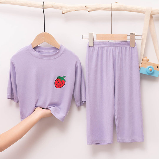2025 Kidsren's Pajamas Set, Home Clothes, Facial Mask, T-Shirt, Thin Korean Style, Candy-Colored Air-Conditioned Clothes for Boys and Girls