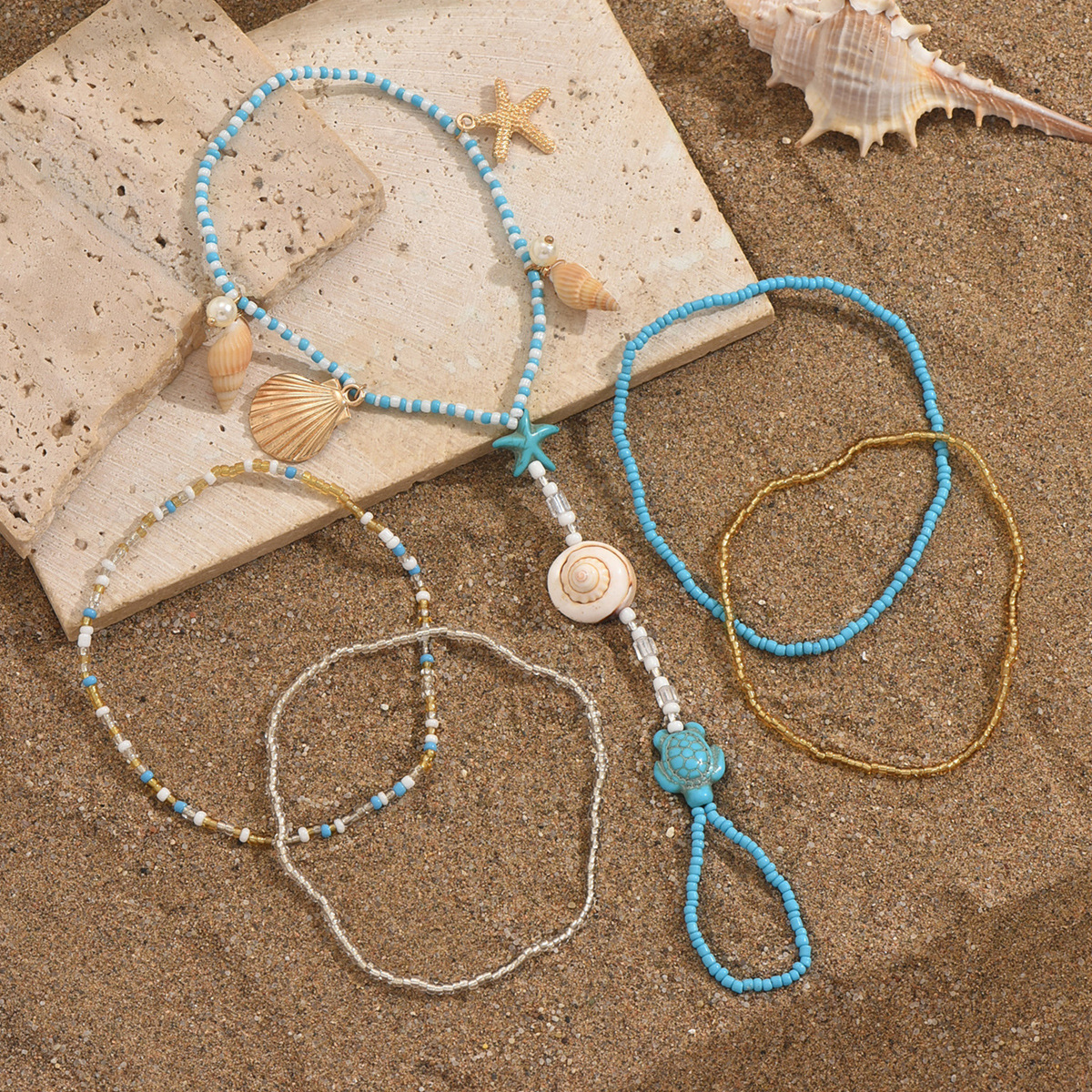 1 Piece Quantity Holiday, Beach Occasion Wholesale Jewelry Bohemian Starfish Alloy Shell Anklet