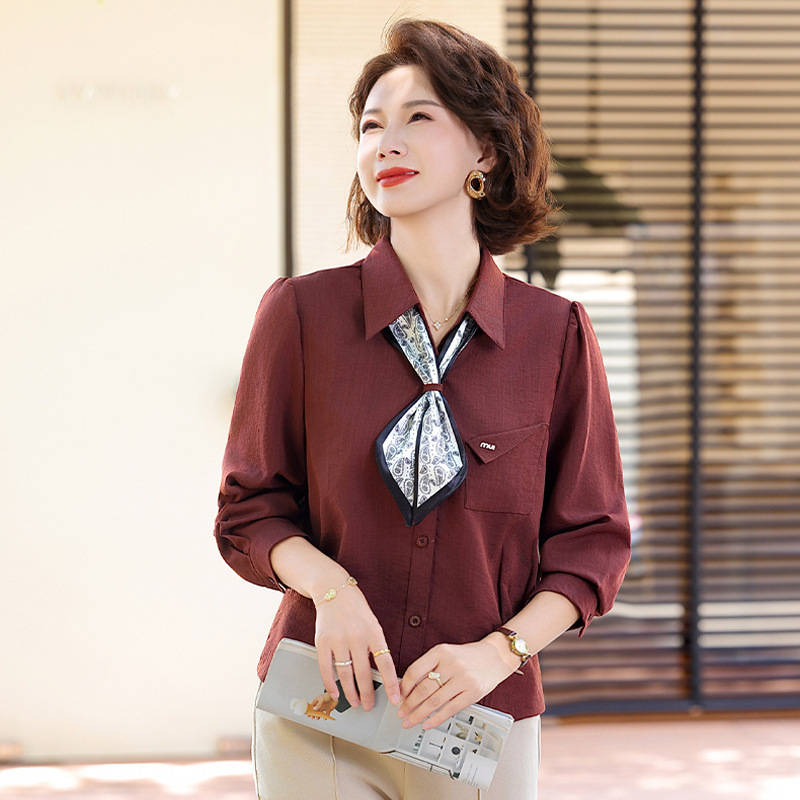 洋气妈妈秋装长袖衬衫上衣2025新款中老年女装春秋季减龄显瘦衬衣|undefined