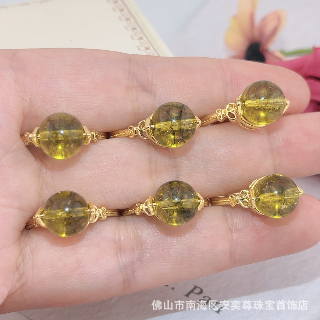 천연 크리스탈 올리브 웨이퍼 비즈 크리스탈 링 10MM 라운드 비즈 숙녀 링 [공장 아울렛] F626