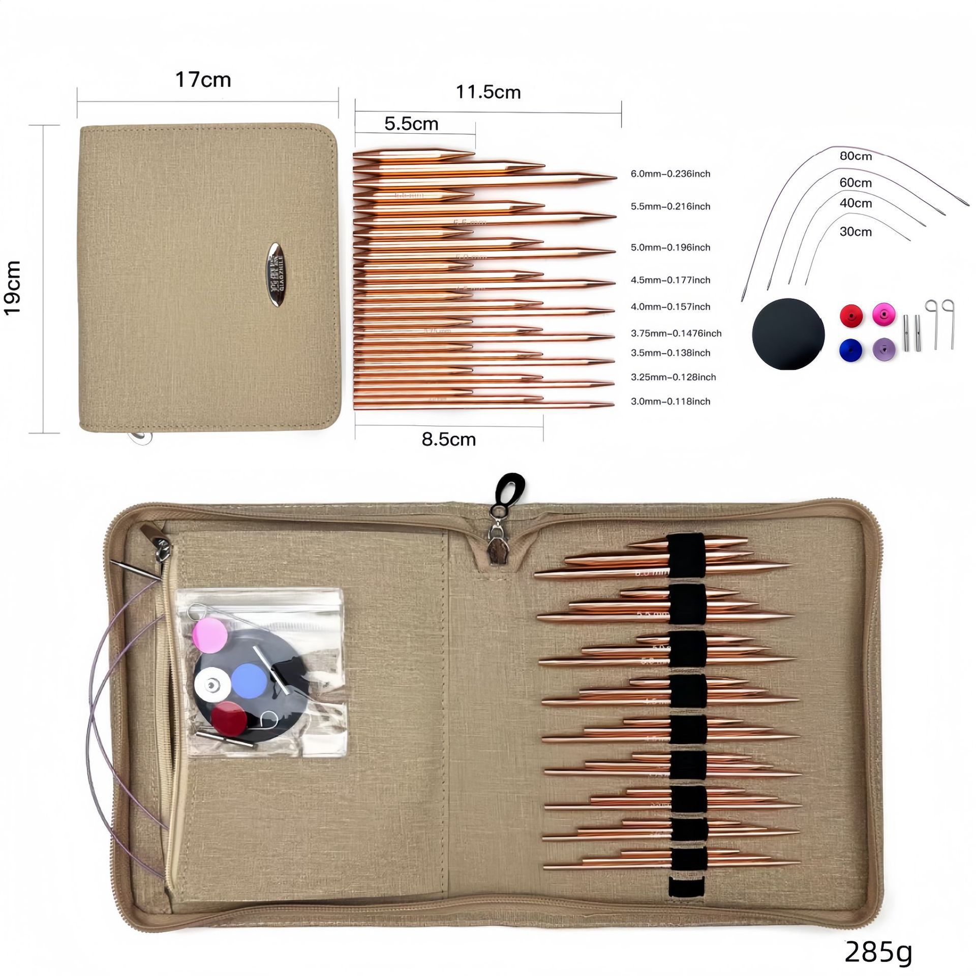 El conjunto de aguja de anillo desmontable cambia la cuerda colorida varilla de tejido aguja alargada pu herramienta de tejido carbonizada aguja de bambú anillo