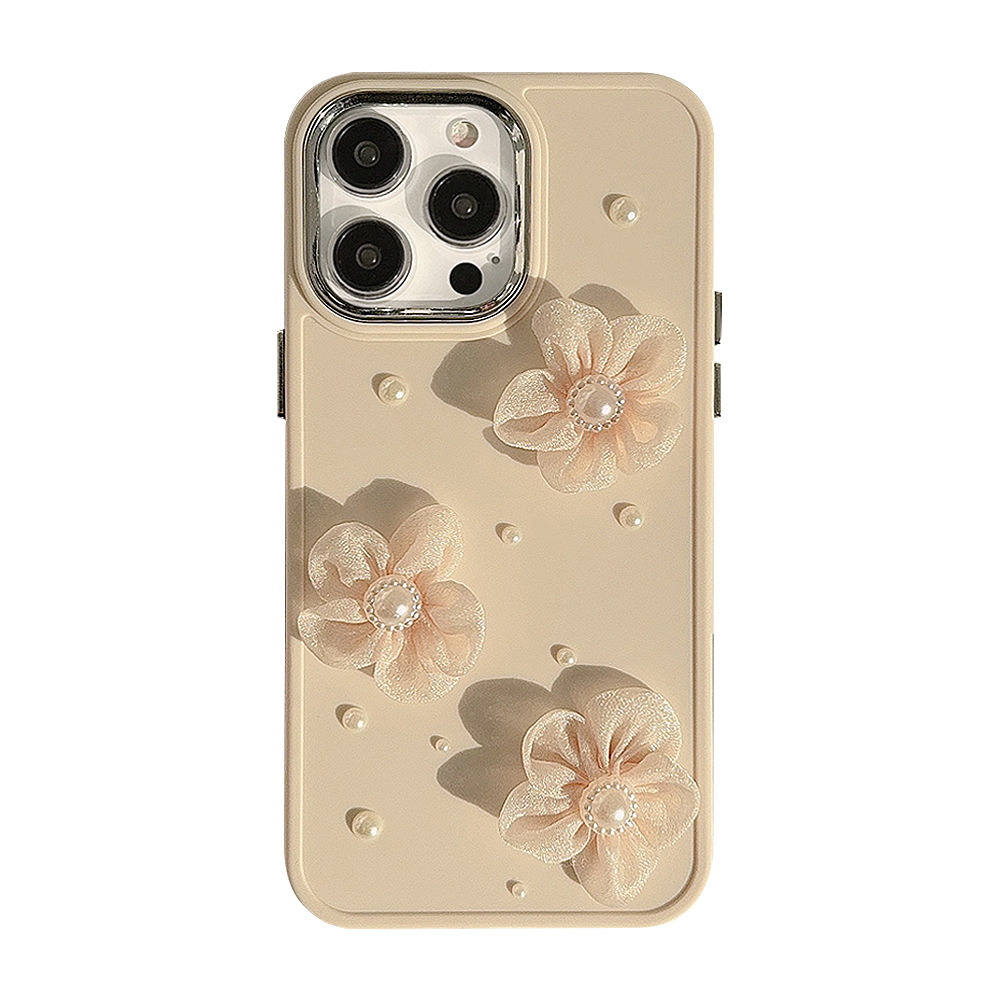 Funda para iPhone 17 con Encaje de Perlas y Flores, Compatible con iPhone 15 Pro Max, Funda para Teléfono Apple 13, Elegante, Anti-caídas, 11, Tridimensional, 16