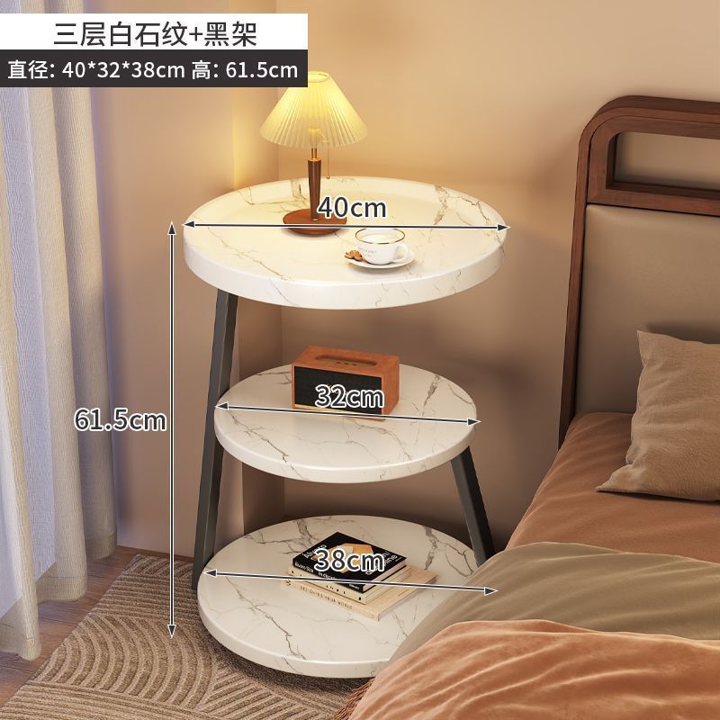 家庭用寝室用アイアンベッドサイドテーブル、小さな賃貸住宅用の小さなサイドテーブル、シンプルな収納ラックキャビネット、3層ウォールナットカラー|undefined