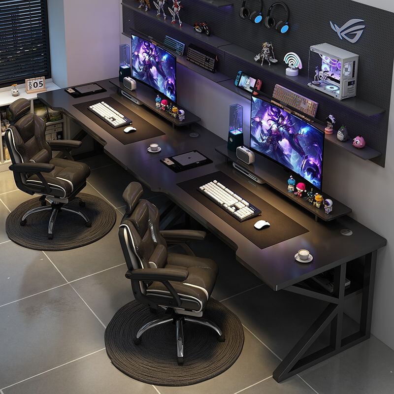 Double Computer Desk Desktop Gaming Table and Chair Set for Couples, Side-By-Side Bedroom Home Office Desk, Study Desk, Work Station Double Computer Desk Desktop Gaming Table and Chair Set for Couples, Side-By-Side Bedroom Home Office Desk, Study Desk, Work Station