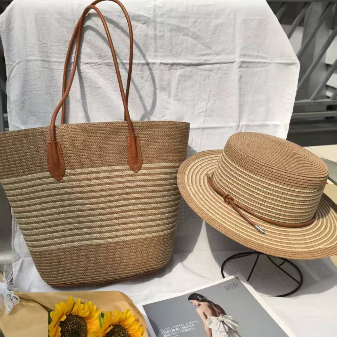 New Summer Striped Single Shoulder Commuting Straw Woven Bag, New Large Capacity Casual And Fashionable Women's Beach Tote Bag_voghion.com