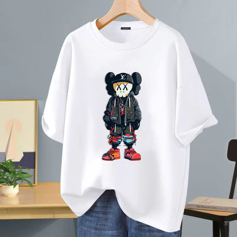 Camiseta de manga corta blanca de seda de hielo, logotipo impreso, ropa de clase, ropa de trabajo de bricolaje, camiseta de cuello redondo, manga corta impresa