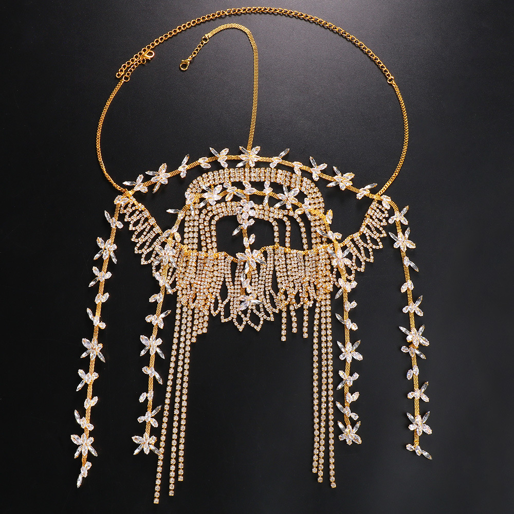 fashion leaf zircon tassel headdress personality versatile rhinestone hair chain hair accessories women's headdress_voghion.com