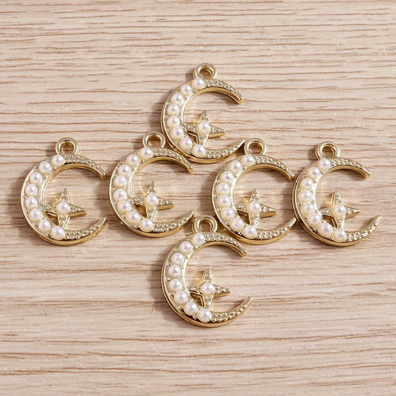 5 PCS/Package Metal Pearl Moon Pendant display picture 4