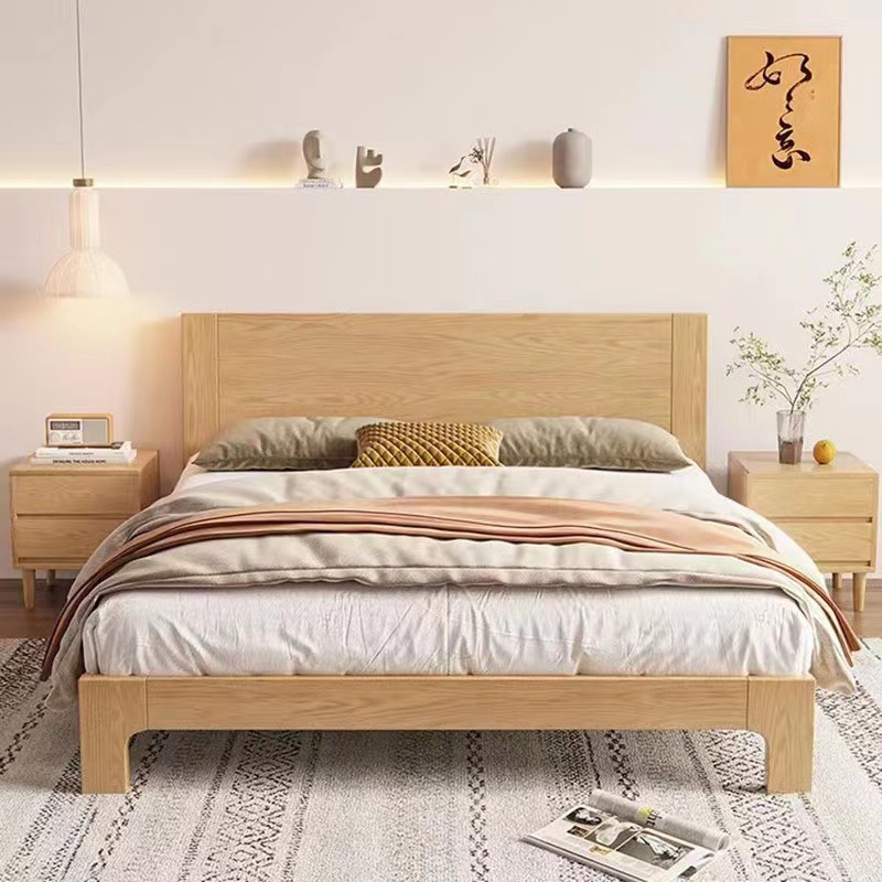 Estilo de registro nórdico cama de madera maciza completa 1,8 m cama de madera de cera blanca moderna simple 1,5 m pequeño apartamento dormitorio principal cama doble