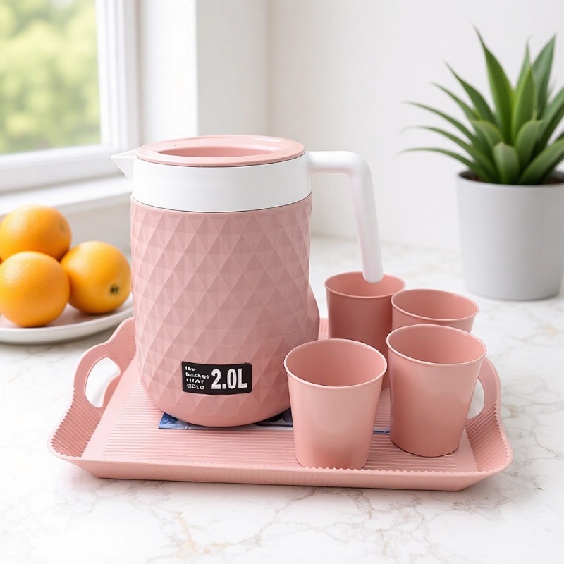 5-Piece Kettle Set with Tray, Polyurethane Plastic Cold Kettle with Cup, Source Manufacturer 8200A Export