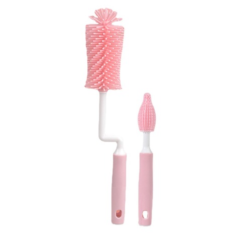 Silicone bottle brush cleaning set baby straw nipple brush 360 degree upright long handle rotating cleaning brush set
