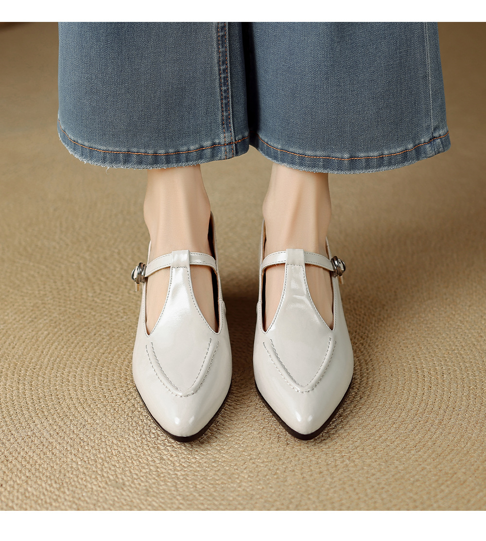 Giày Mary Jane nữ mũi nhọn quai T-khóa da cừu gót 4 cm — màu nâu chi tiết 9