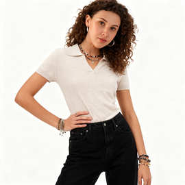 亚马逊爆款女装极简风毛衣女秋冬新款针织衫POLO领百搭宽松打底衫