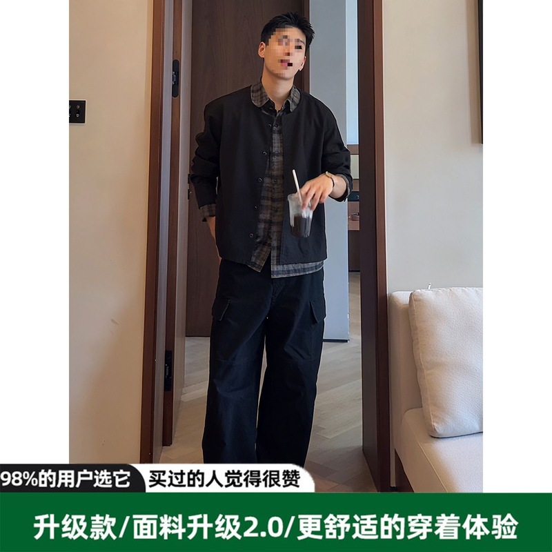 假两件黑色格纹衬衫领针织衫男款韩系氛围感早秋上衣毛衣开衫外套|undefined