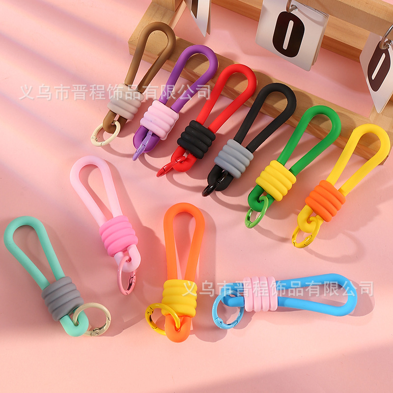 In-Stock Silicone Water Cup Strap Macaron Color Elastic Coffee Cup Handle Strap Car Keychain Accessory Small Pendant