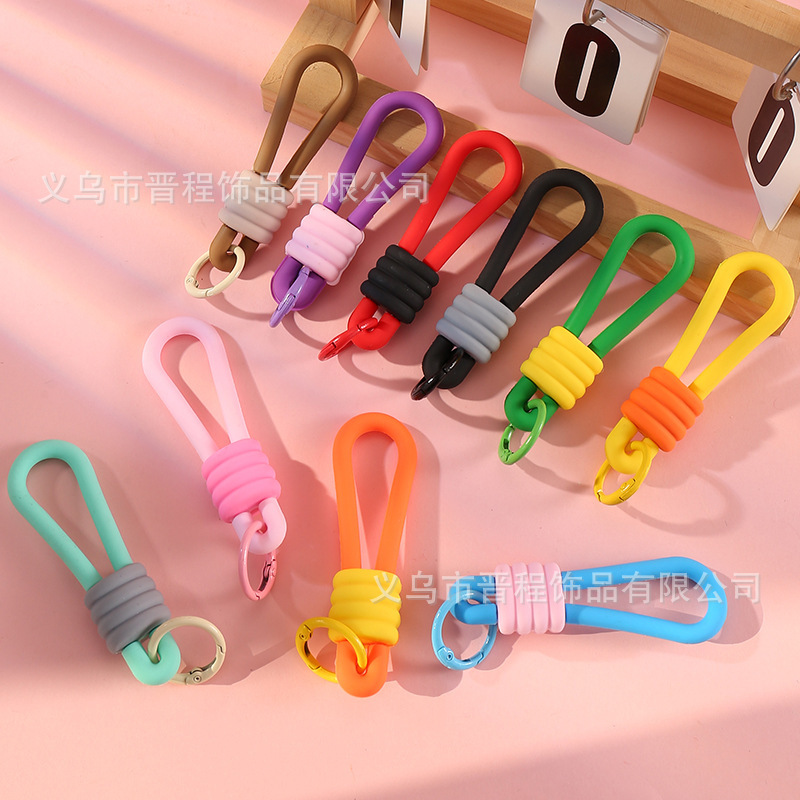 In-Stock Silicone Water Cup Strap Macaron Color Elastic Coffee Cup Handle Strap Car Keychain Accessory Small Pendant