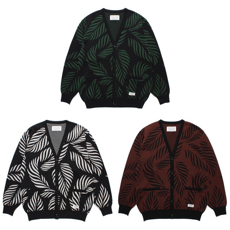 GUILTYPARTIES TIGER 23SS LEAF ALOHA leaves pure cotton yarn V-neck knitted cardigan