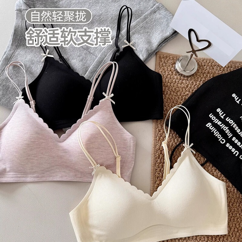Off-Shoulder Sexy Wire-Free Intimates for Women with Small Breasts Push-Up Bra Side Breast-Retracting Jelly Strip Soft Support Seamless Bra