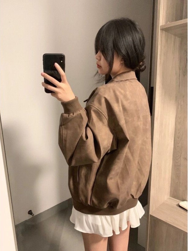 复古皮衣外套女2025年春秋季新款学院风百搭情侣美式宽松学生夹克|undefined