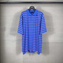 跨境巴黎b家春夏新款 简约条纹胸前刺绣短袖polo衫情侣款一件代发