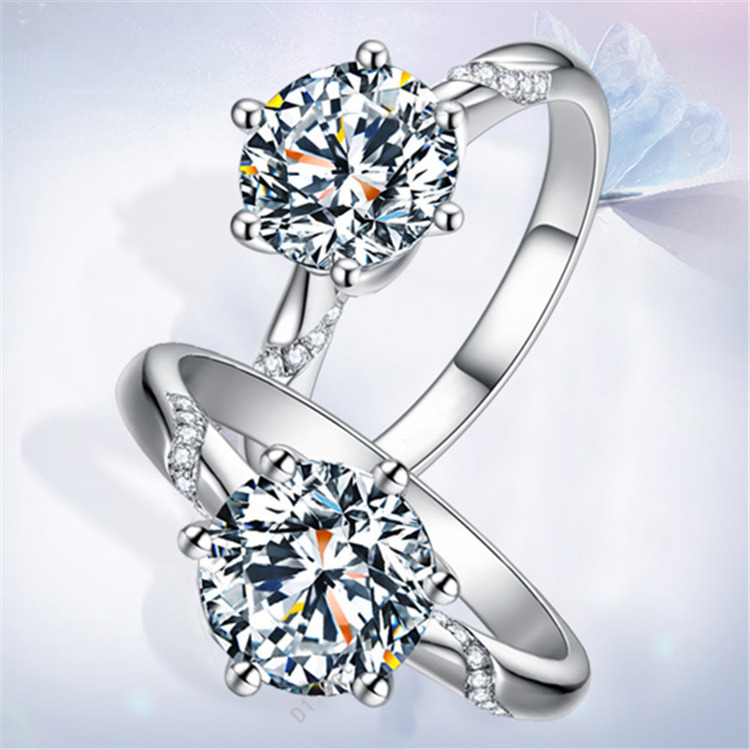 High carbon teleportation six claw simulation ring, classic one carat full diamond wedding opening ring for women_voghion.com