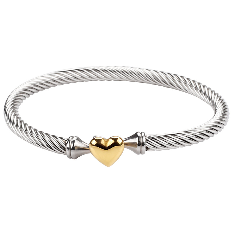 20g Weight PVD Coated Gold Plating Process 18K Real Gold Plated Plating Material Bangle Classification 1 Piece Quantity Daily Occasion 304 Stainless Steel Material Heart Shape Pattern Women's Gender Simple Style Style Two Tone, Plating Craft 18K Real Gold Plated 304 Stainless Steel PVD Coated Heart Shape Two Tone Plating Bangle 7