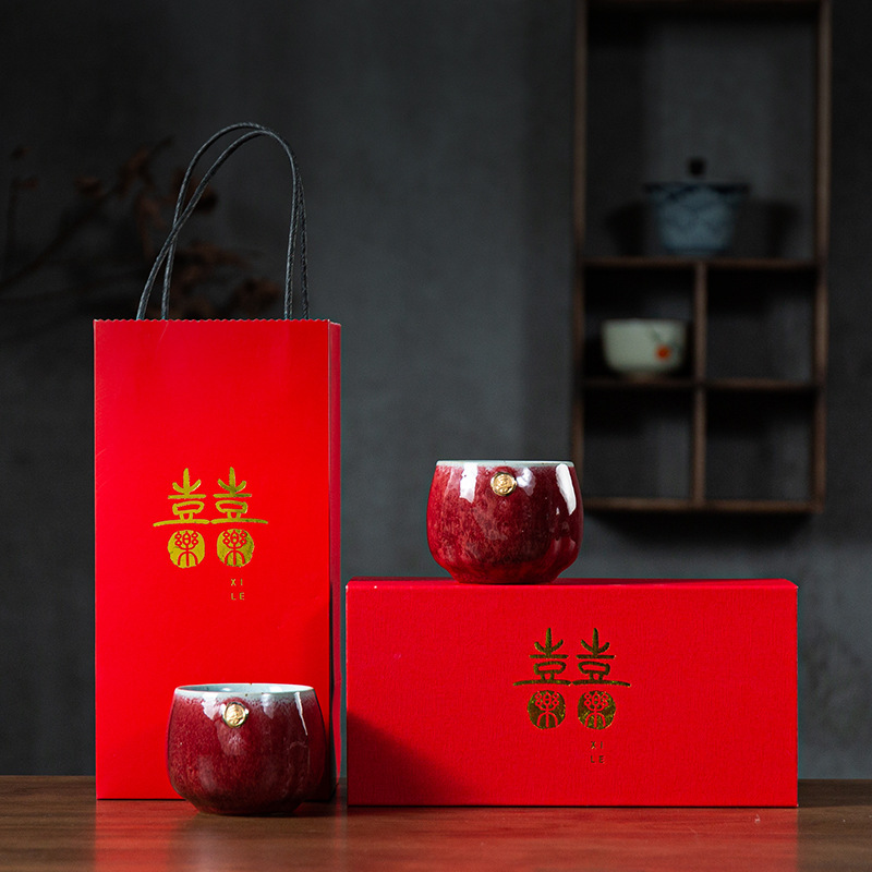 Suministros DE BODA rojo boda pareja taza cerámica Kung Fu taza de té pareja maestro taza hombres y mujeres par taza caja de regalo taza de té