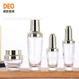 新款化妆品玻璃瓶套装 透明按压玻璃乳液瓶 精华液粉底液瓶膏霜瓶