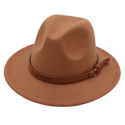 Amazon Importer Gentleman Hat Retro Jazz Hat Unisex Elegant Felt Hat Belt Buckle Wool Hat Luxury Style
