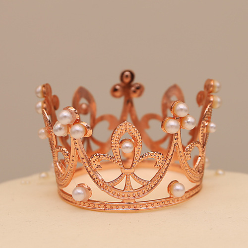 Children's round cake crown gift baking decoration accessories birthday alloy pearl headdress accessories ornaments