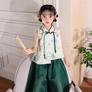 Girls' New Chinese Style Oblique Cardigan Suit 2025 Summer New Girls' Chinese Style Skirts Dance Performance Clothes