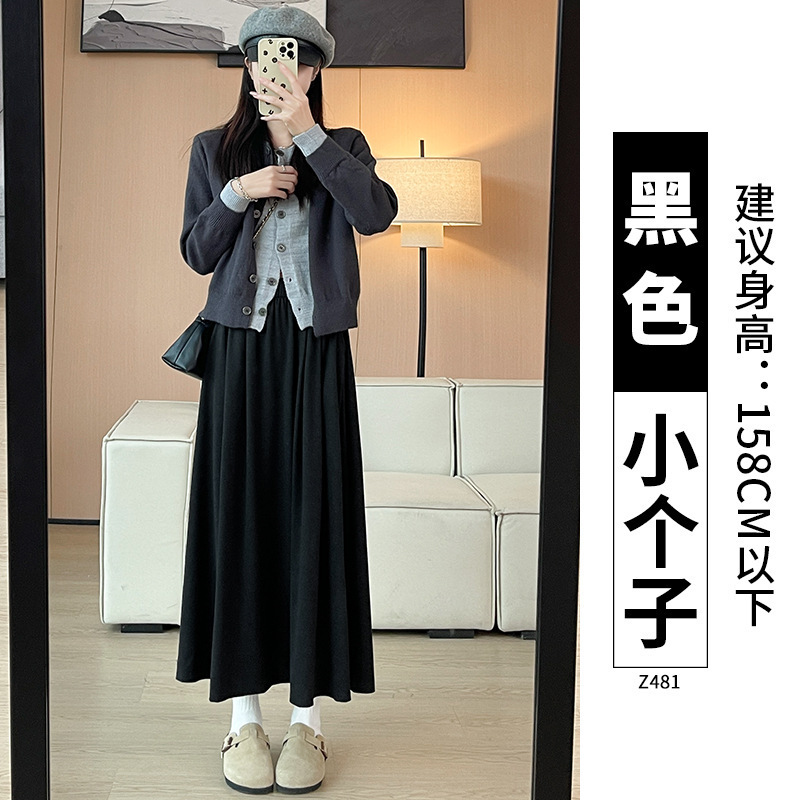 黑色糯米裙半身裙女长款2025新款秋冬季a字裙显瘦小个子加绒长裙|undefined