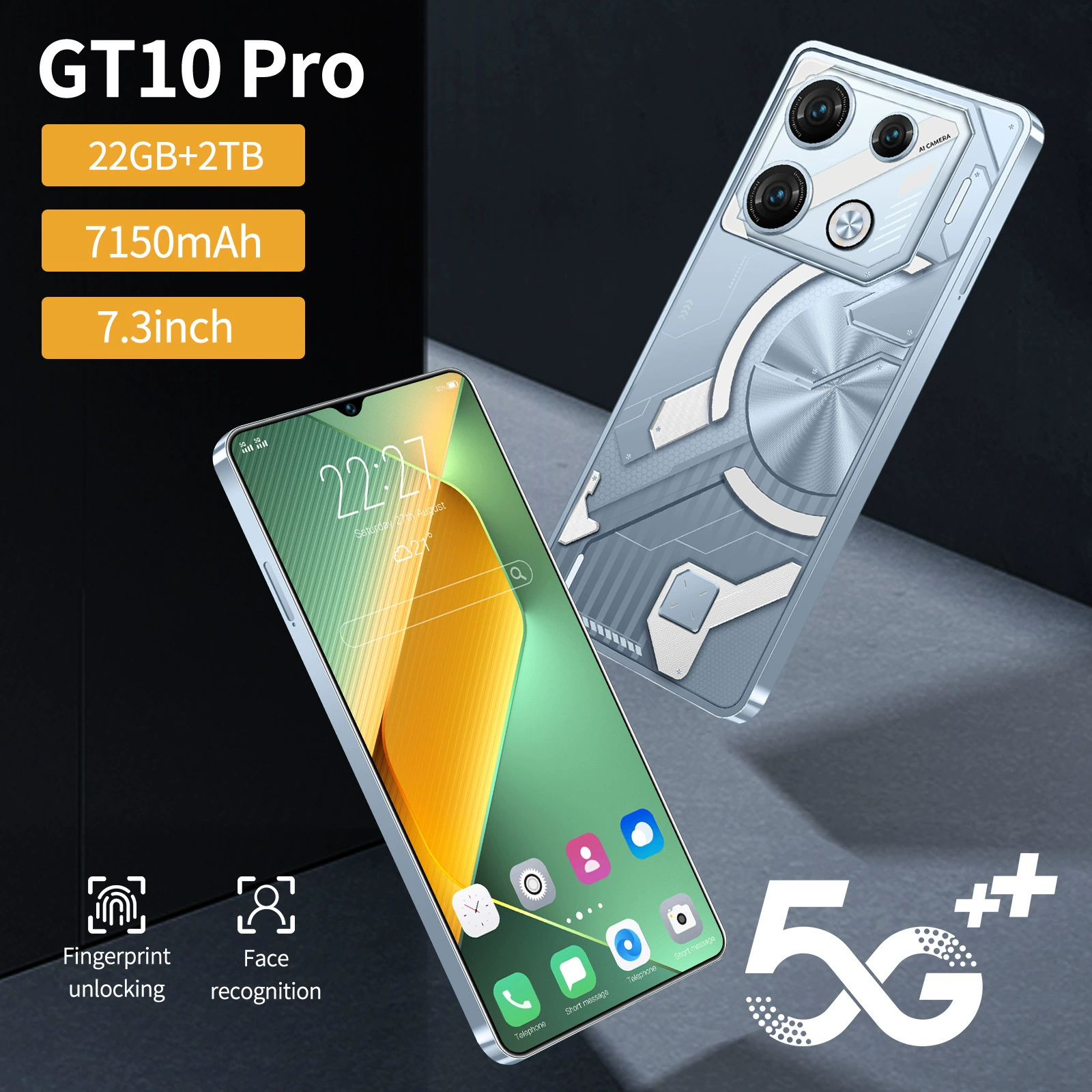 Смартфон GT10 Pro (Android) — 7,3-дюймовый широкий экран, 5G, вариант с большой батареей