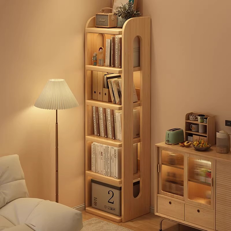 Estantes de la sala de estar, estantes de esquina, estantes de alta calidad, gabinete estrecho, piso, gabinete de almacenamiento multicapa, alquiler de madera sólida