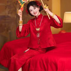 新款婚服敬酒服旗袍新中式新娘订婚礼服套装轻奢红色结婚晨袍