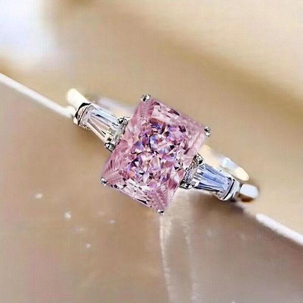 Cao Shi Taobao live broadcast New Jewelry Fashion Square pink diamond zircon ring Women's sweet romantic bride wedding ring