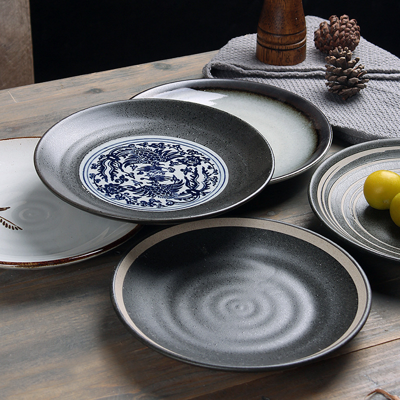 Simple Underglaze Color Ceramic Plate Design Sense Hotel Dinner Plate Multi-specification Sushi Plate for Home-warming Ceremony Wholesale