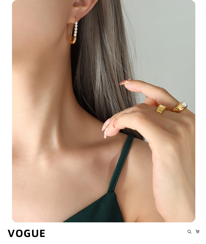 Fashion Paper Clip Titanium Steel Earrings Pearl Plating Stainless Steel Earrings 1 Pair