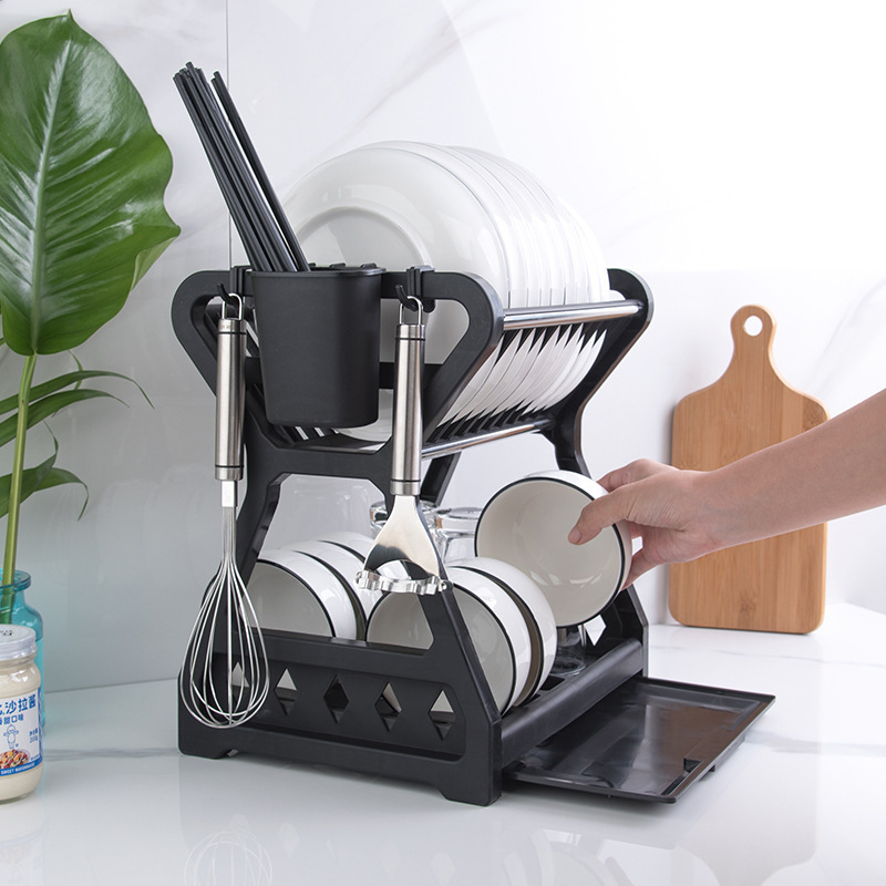 Estante de almacenamiento de cocina tazón y plato estante de almacenamiento mesa de drenaje estante de tazón vajilla palillos armario doméstico multi-capa organizador rack