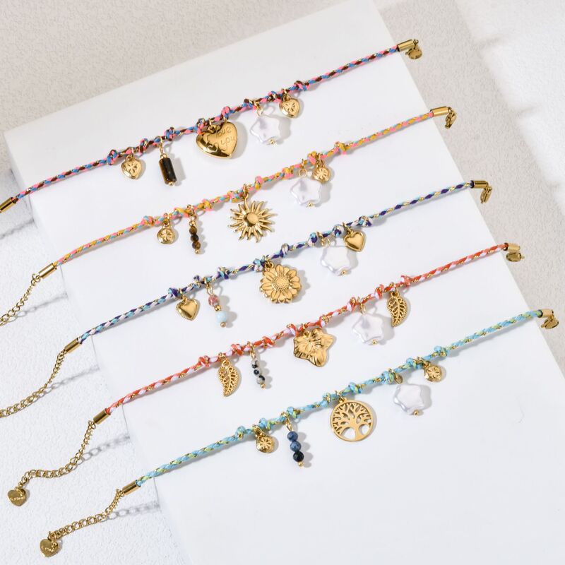Cross-Border Colorful Braided Rope Bracelet Sun Heart Stainless Steel Pendant Multi-Element Matchinging Fashion Personalized Bracelet Cross-Border Colorful Braided Rope Bracelet Sun Heart Stainless Steel Pendant Multi-Element Matchinging Fashion Personalized Bracelet