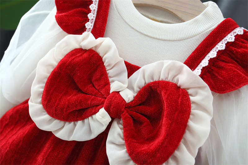 Robe de printemps en dentelle avec nœud pour bébé fille_voghion.com