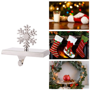 Cross-Border Hot Selling Christmas Decoration Hook Snowflake Shape Sock Rack Silver Metal Hook Christmas Fireplace Hook